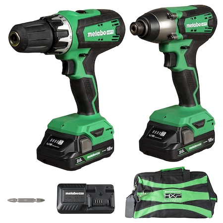 Metabo Hpt 18V Cordless Brushed Hammer Drill and Impact Driver Kit 2 x 2.0Ah w/Bag KC18DFXM